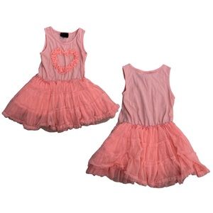 Girls Rule! Tutu Dress Size 3T  Tulle Ruffles Heart Pastel Peach Sleeveless